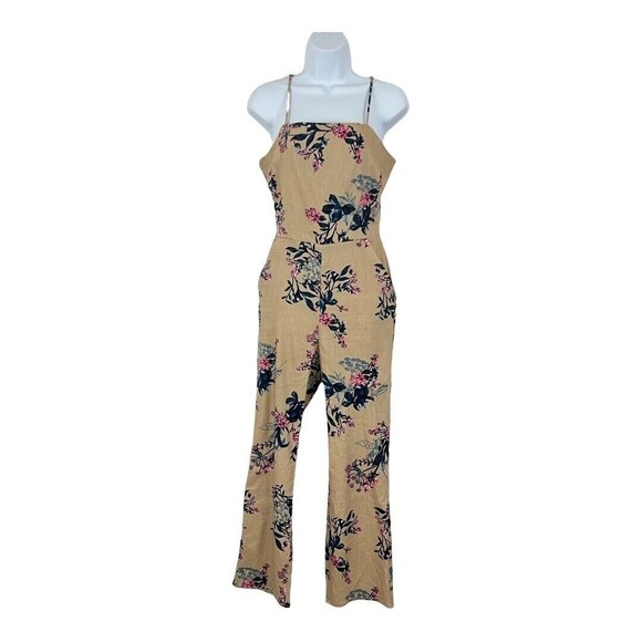 Leith Womens Size Small Floral Cut Out Linen Blend Jumpsuit - Picture 1 of 4